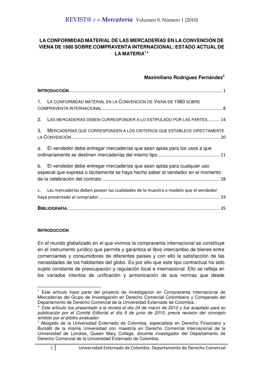 Pdf La Conformidad Material De Las Mercaderías En La Convención De Viena De 1980 Sobre 8463