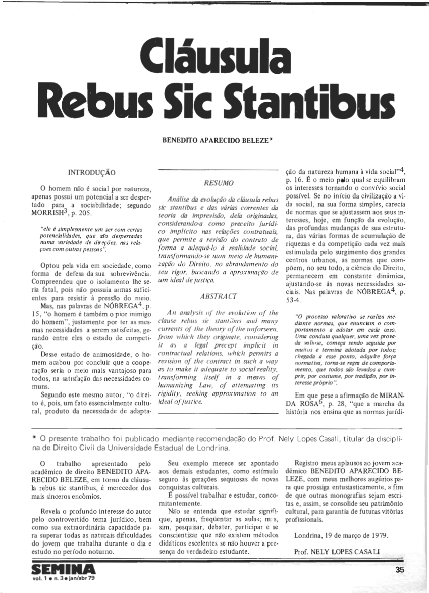 PDF) Cláusula Rebus Sic Stantibus Cláusula Rebus Sic Stantibus