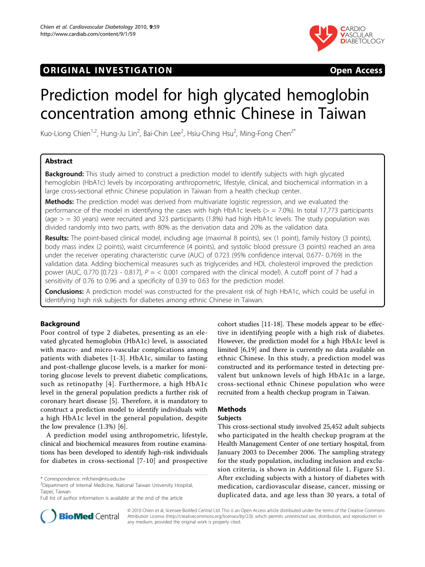 (PDF) Prediction model for high glycated hemoglobin concentration ...