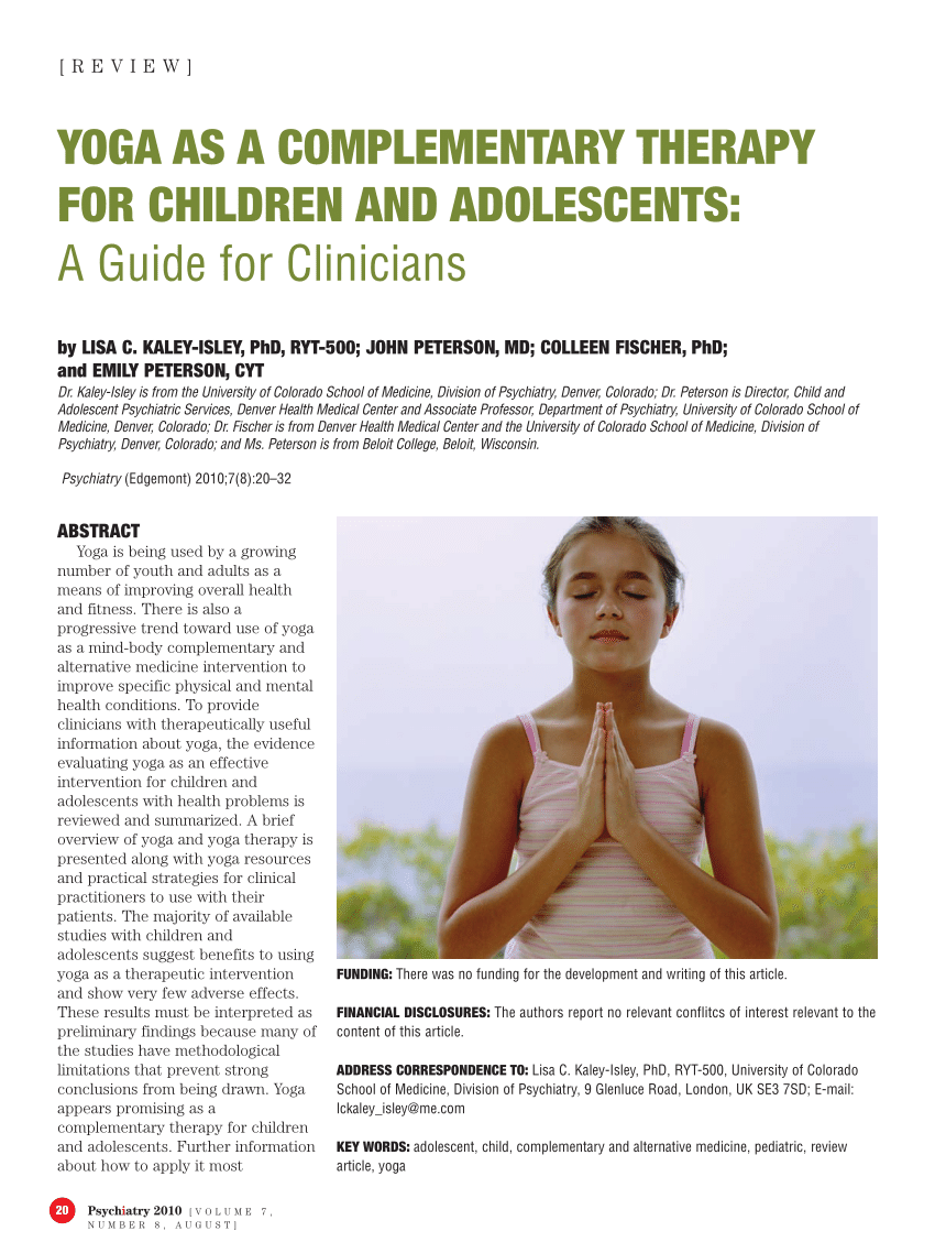 PDF) Yoga as a complementary therapy for children and adolescents:A guide  for clinicians
