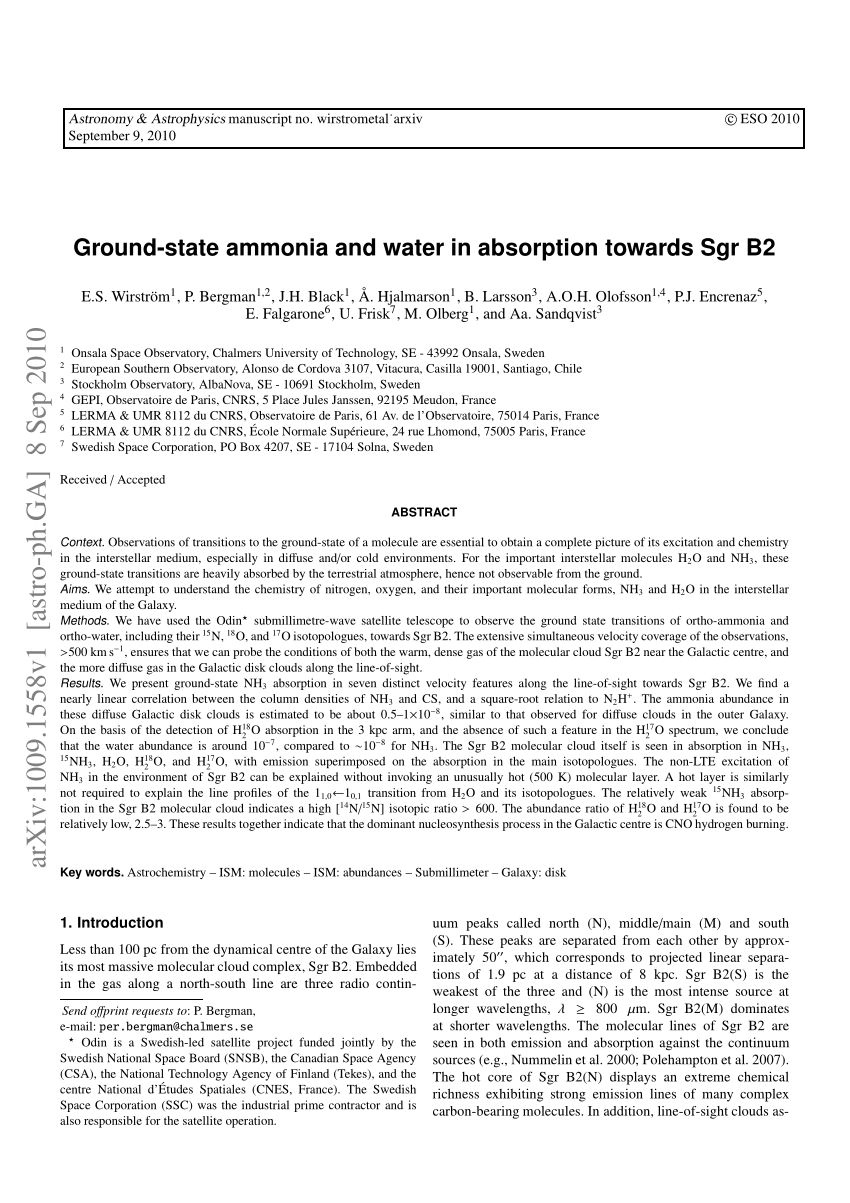 Pdf Ground State Ammonia And Water In Absorption Towards Sgr B2