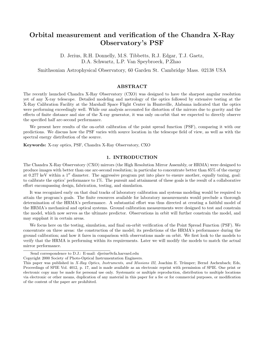 Pdf Orbital Measurement And Verification Of The Chandra X Ray
