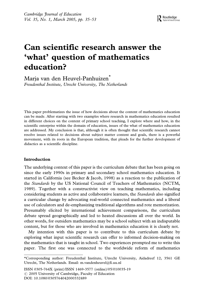 research paper in mathematics education