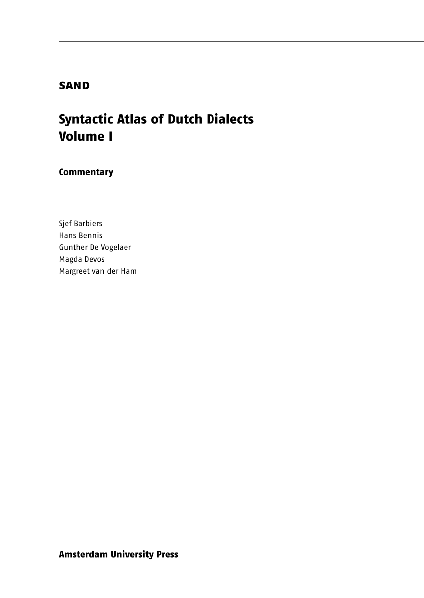 PDF) Syntactische Atlas de Nederlandse Dialecten Deel I / Syntactic of the Dialects Volume i