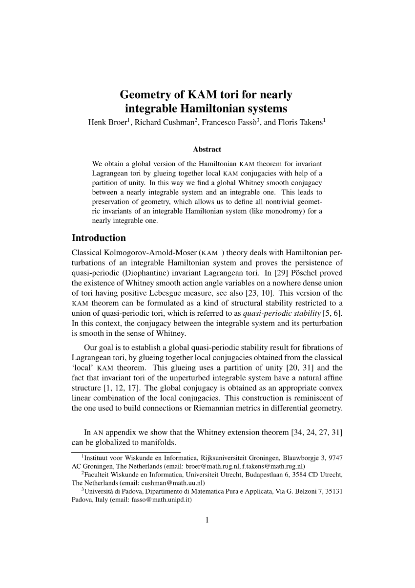 Integrable Hamiltonian Systems, 3 X 7 Rug Padova