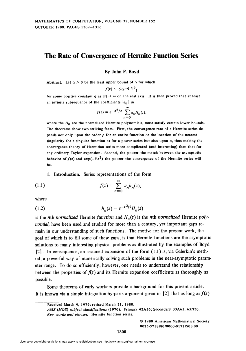 Pdf The Rate Of Convergence Of Hermite Function Series