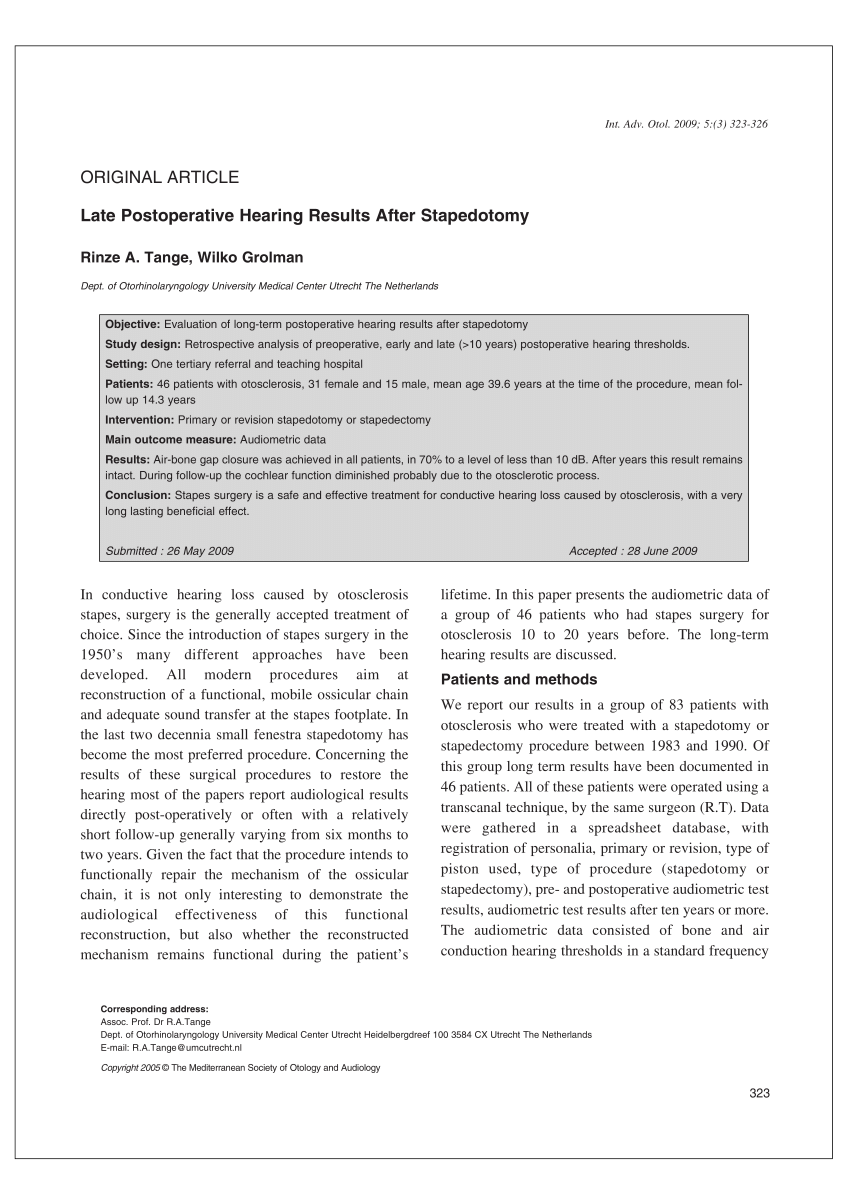 Pdf Late Postoperative Hearing Results After Stapedotomy - 