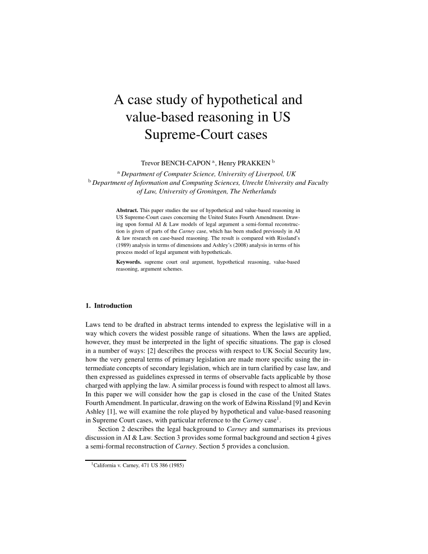 (PDF) A case study of hypothetical and value based reasoning in US