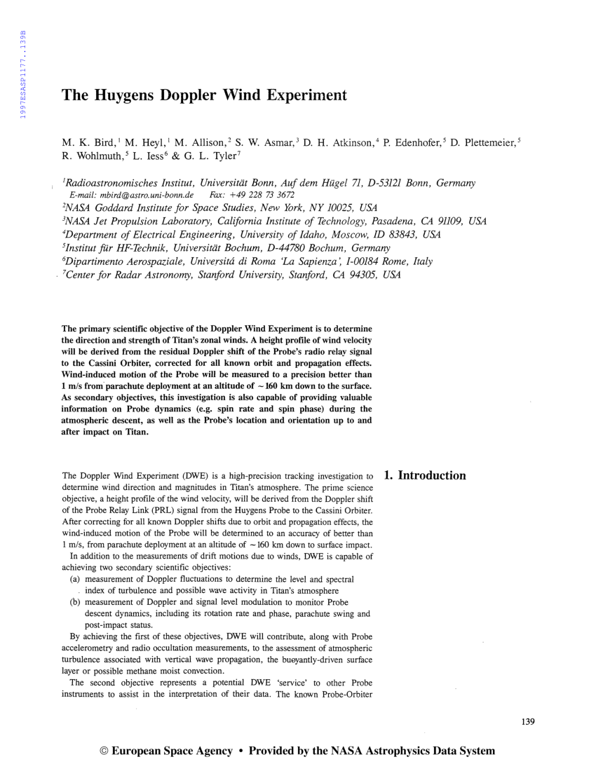 (PDF) The Huygens Doppler Wind Experiment