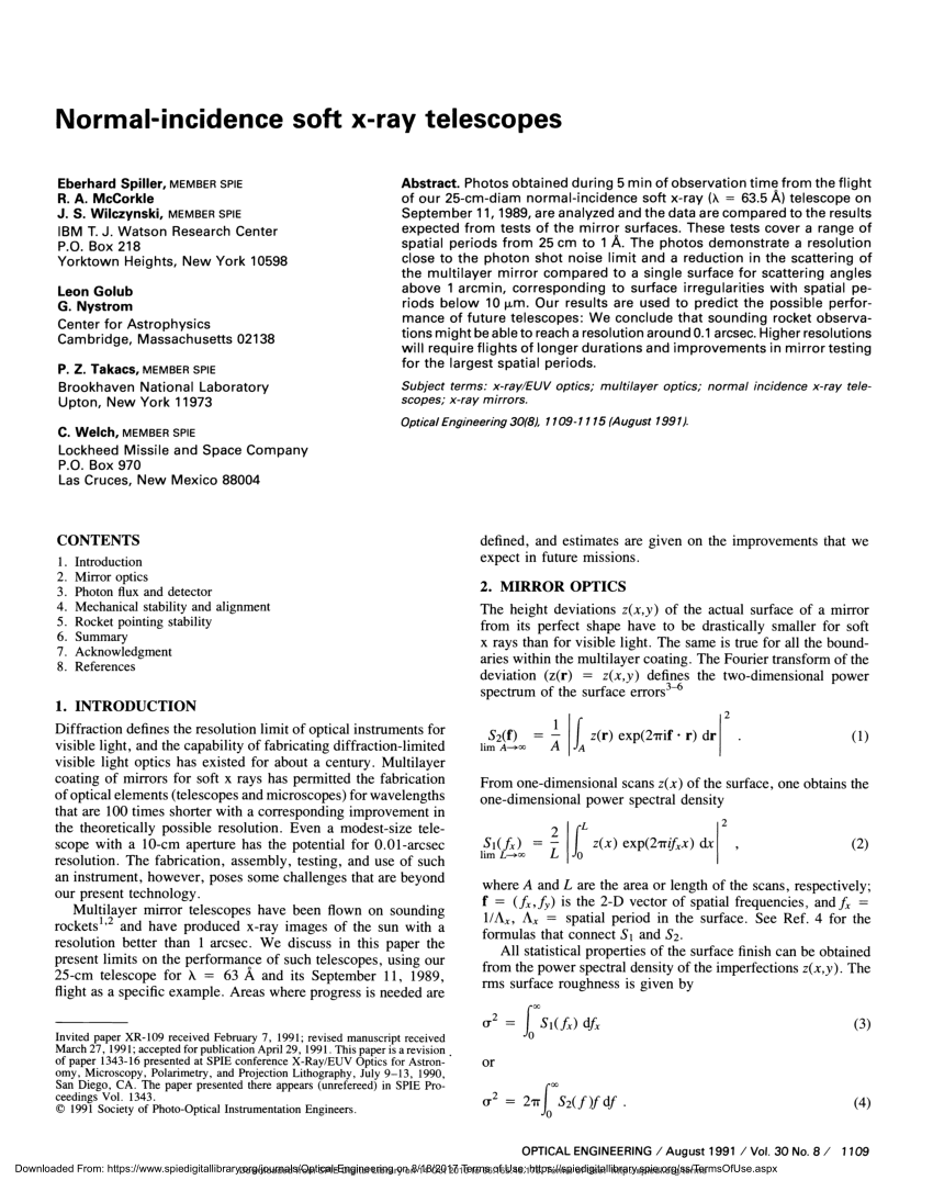 Pdf Normal Incidence Soft X Ray Telescopes