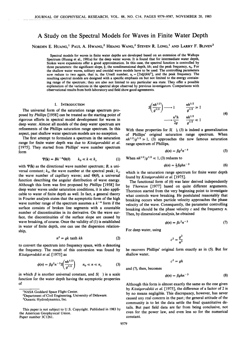 Pdf A Study On The Spectral Models For Waves In Finite Water Depth