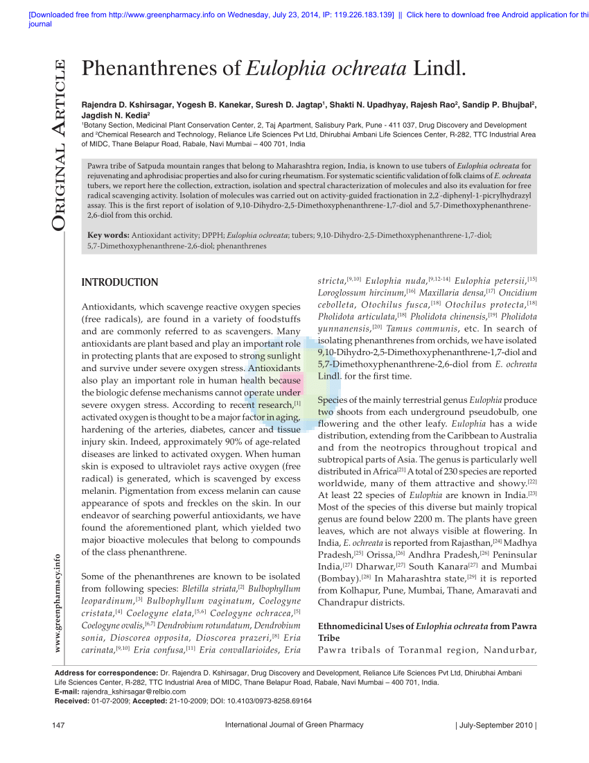 PDF Phenanthrenes of Eulophia ochreata Lindl