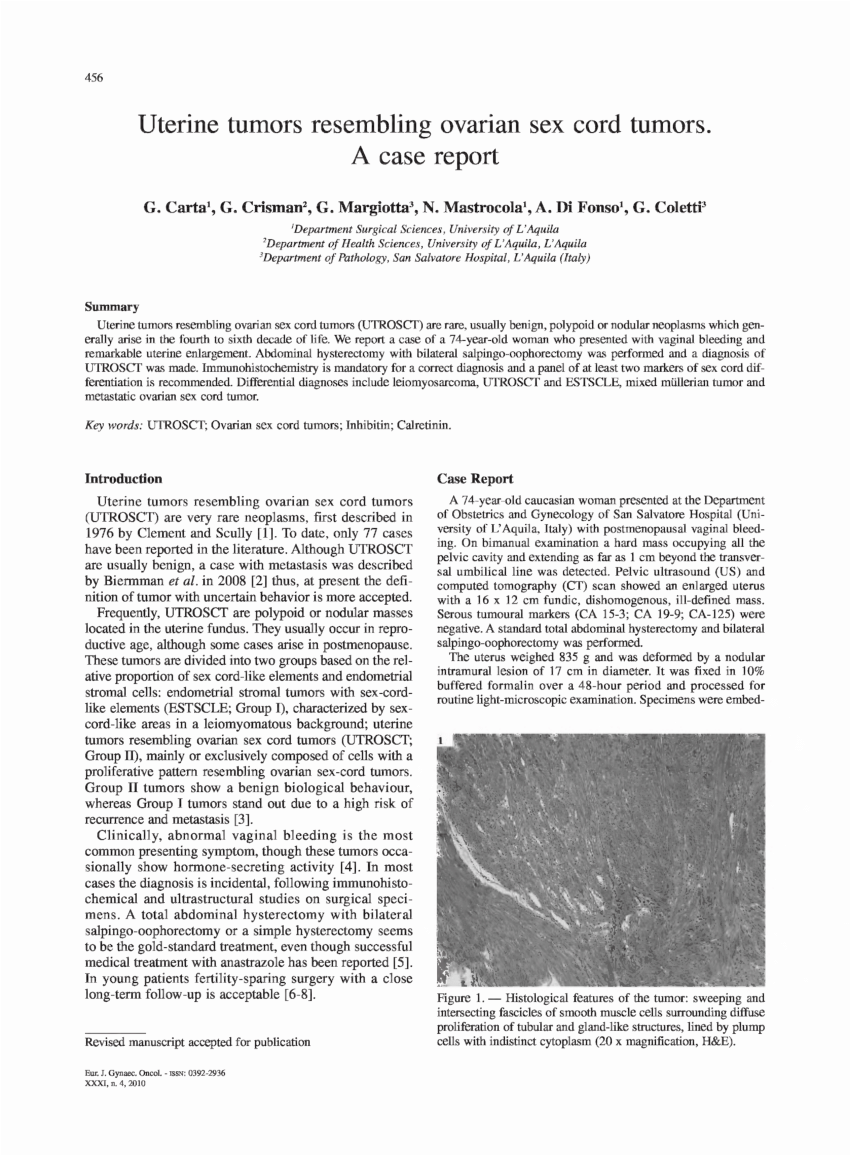 Pdf Uterine Tumors Resembling Ovarian Sex Cord Tumors A Case Report 