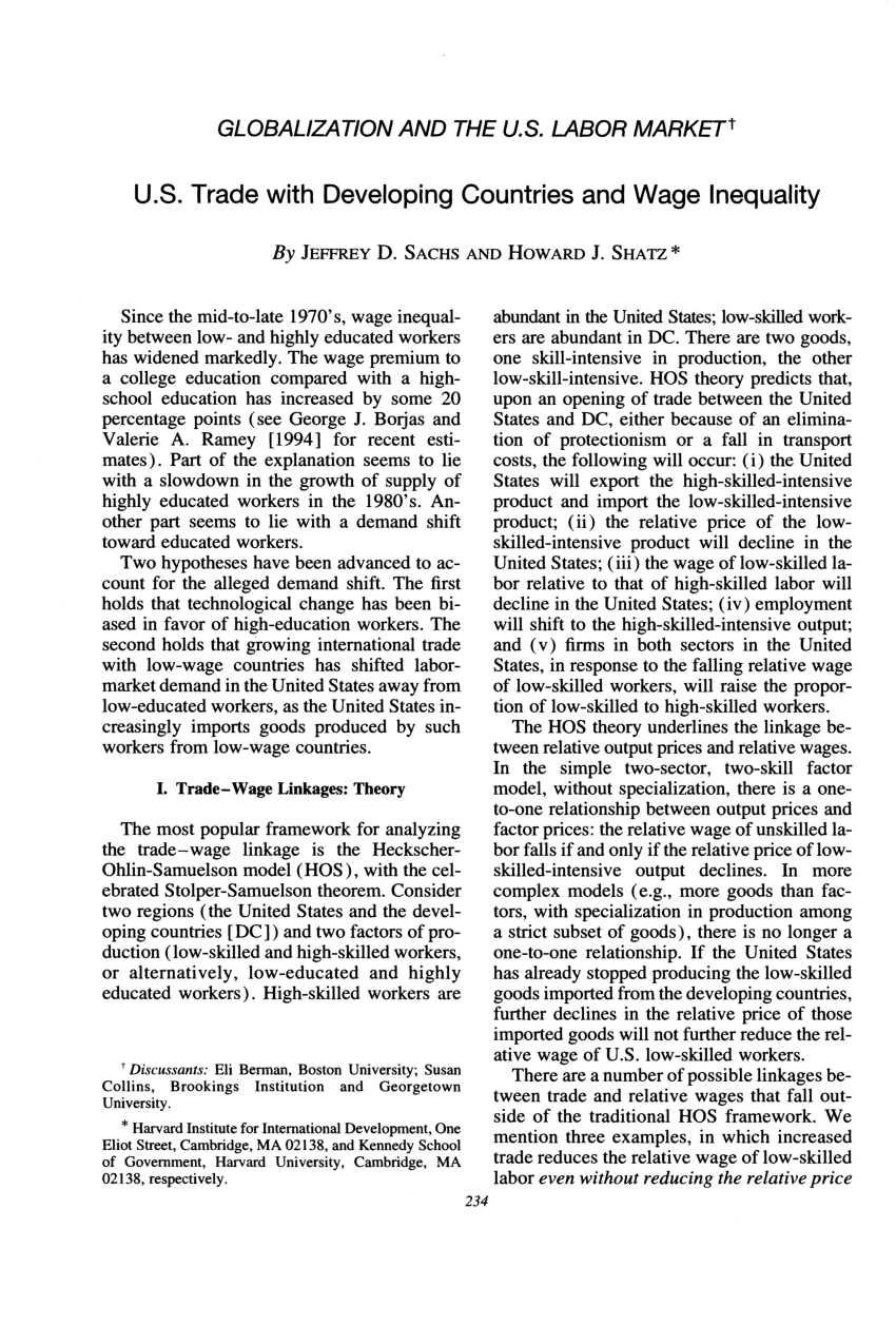 Pdf Us Trade With Developing Countries And Wage Inequality