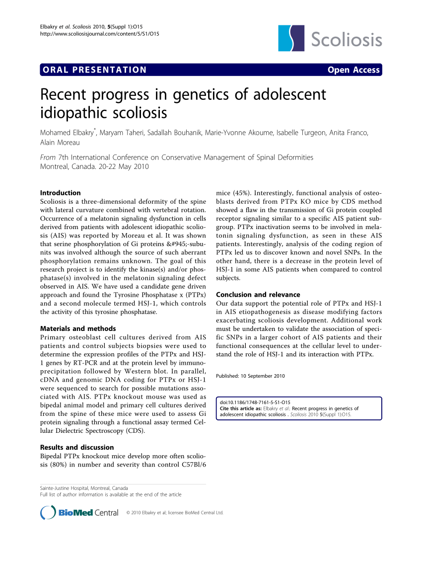 Pdf Recent Progress In Genetics Of Adolescent Idiopathic Scoliosis
