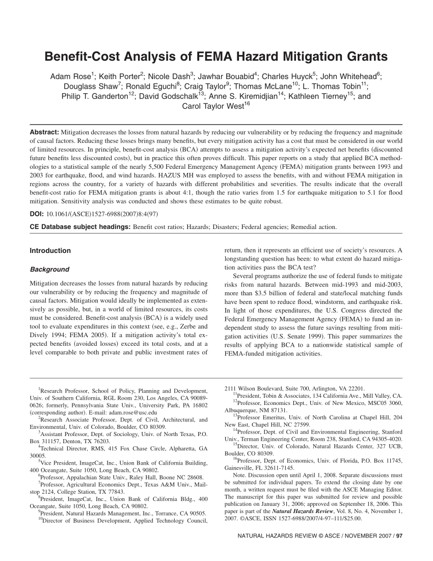 (PDF) BenefitCost Analysis of FEMA Hazard Mitigation Grants