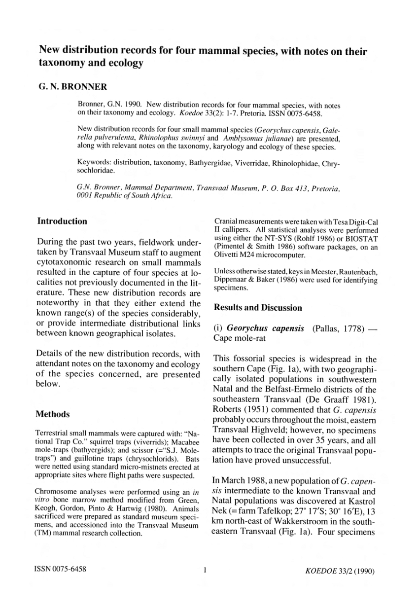 (PDF) New distribution records for four mammal species, with notes on