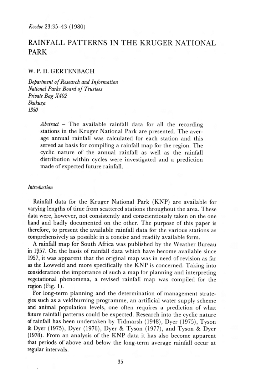 PDF) Rainfall Patterns in the Kruger National Park