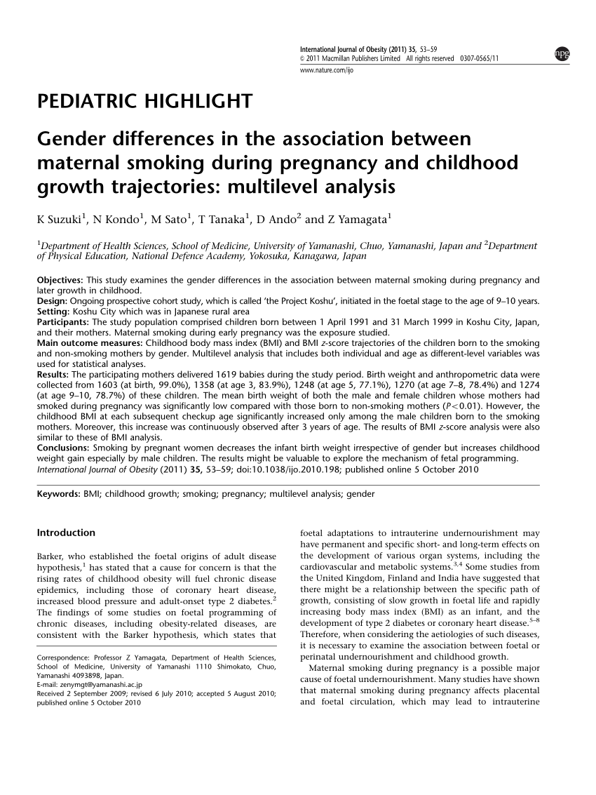 Pdf Gender Differences In The Association Between Maternal Smoking During Pregnancy And
