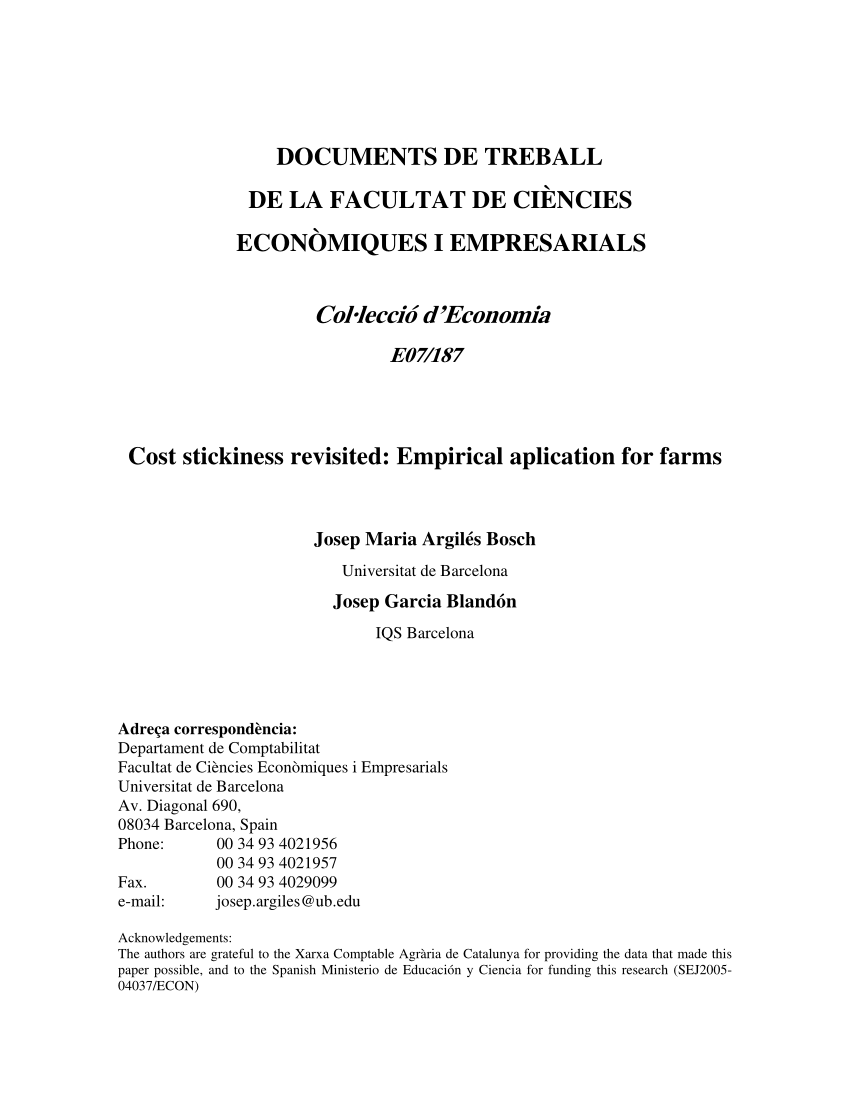 Pdf Cost Stickiness Revisited Empirical Aplication For Farms