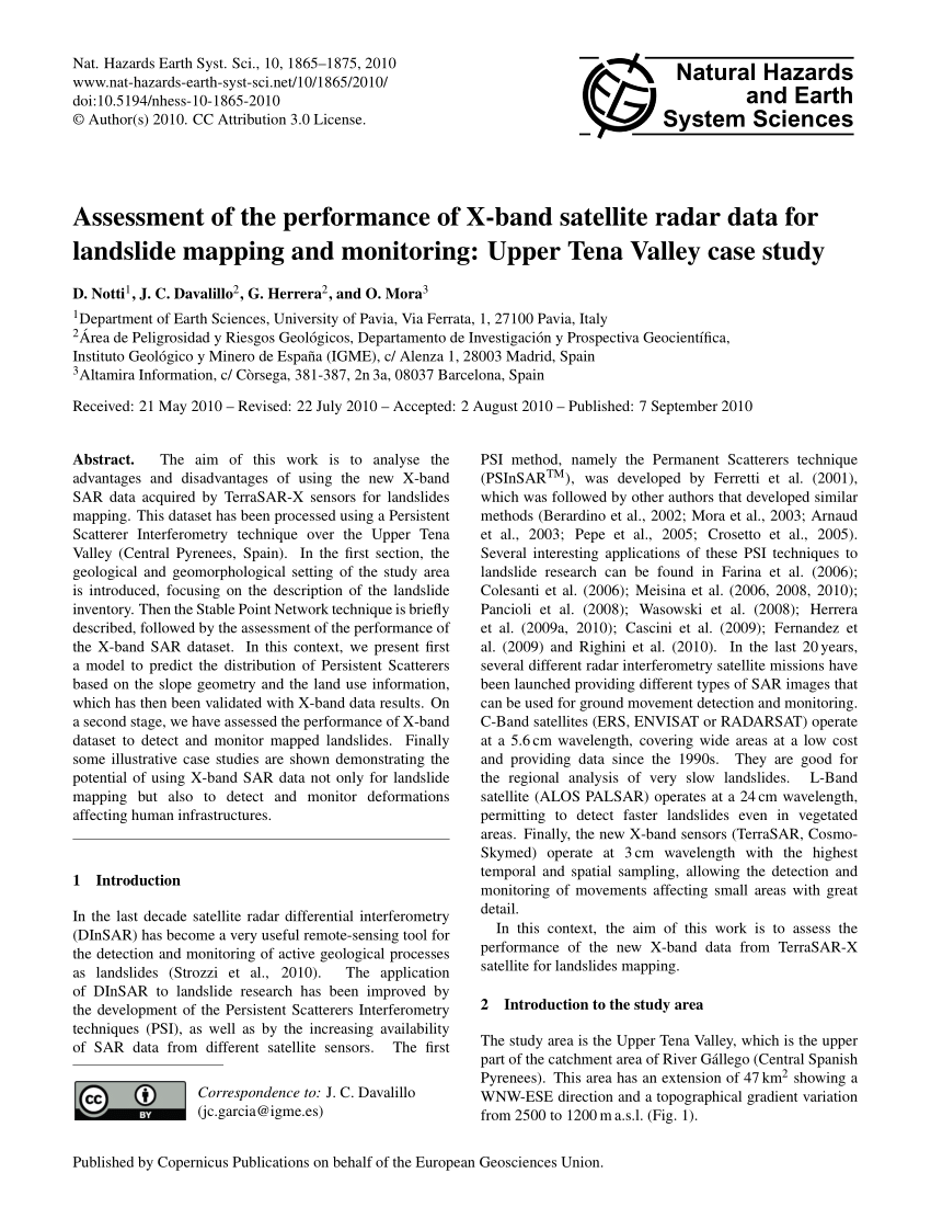 Pdf Assessment Of The Performance Of X Band Satellite Radar Data For Landslide Mapping And Monitoring Upper Tena Valley Case Study
