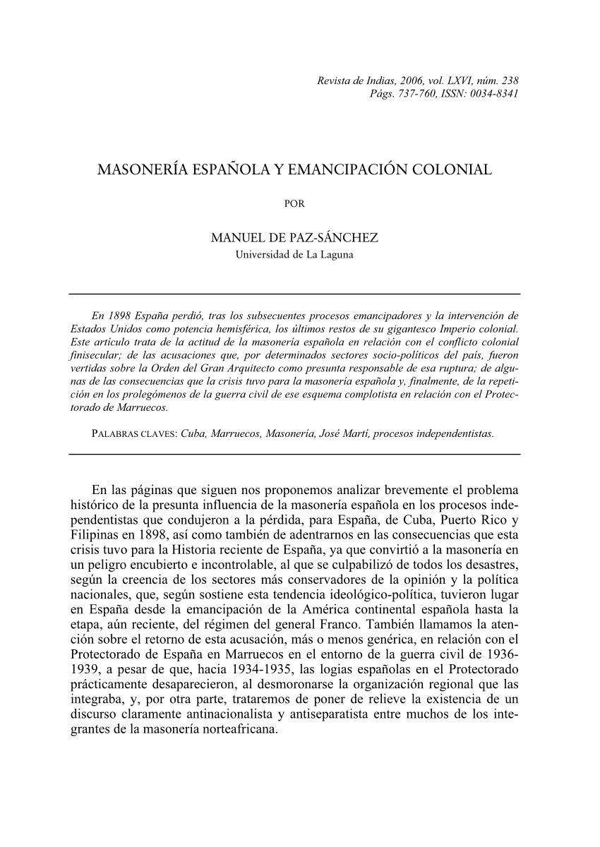 Pdf Masonería Española Y Emancipación Colonial - 