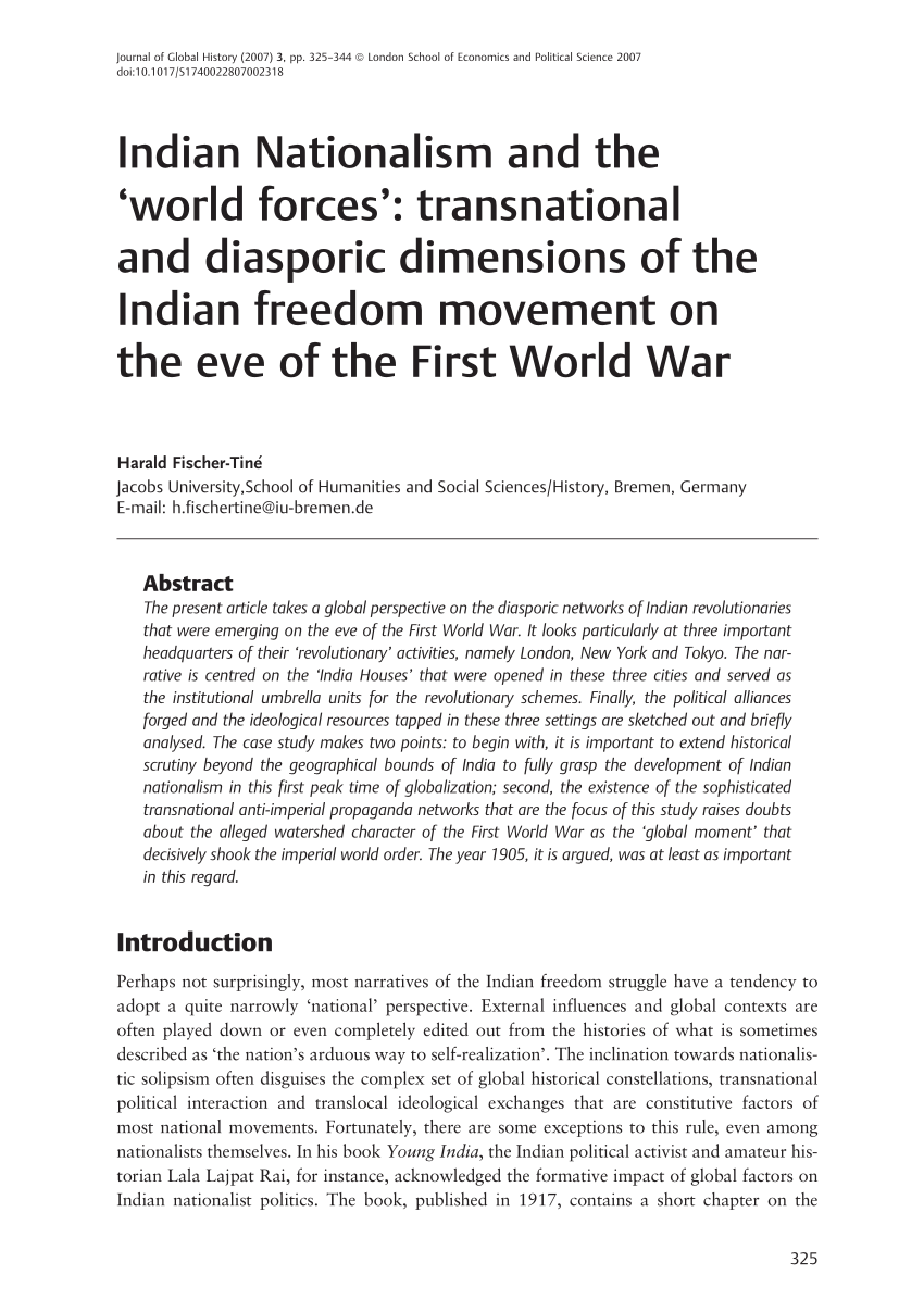PDF) Indian Nationalism and the 'world forces': transnational and diasporic  dimensions of the Indian freedom movement on the eve of the First World War