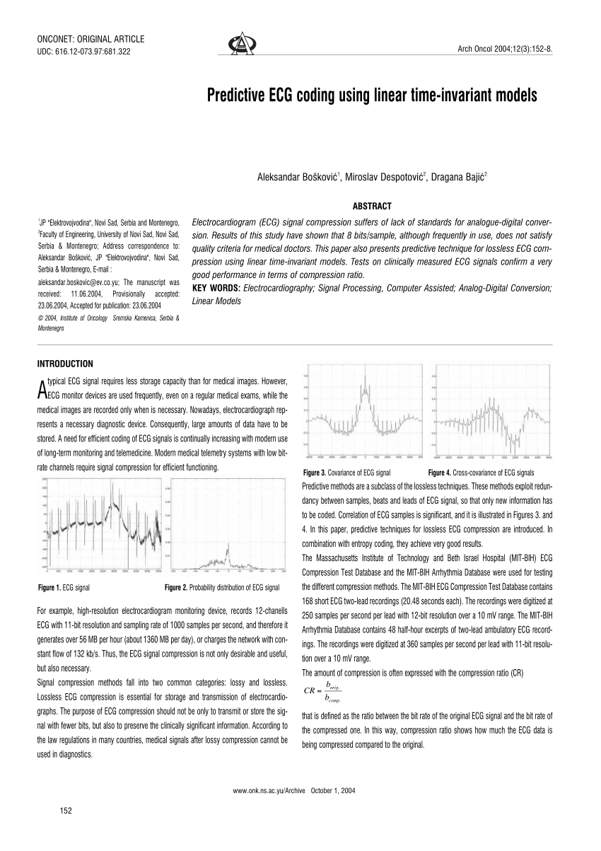 Pdf Predictive Ecg Coding Using Linear Time Invariant Models