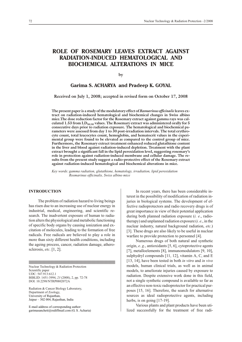 PDF) Role of Rosemary leaves extract against radiation-induced