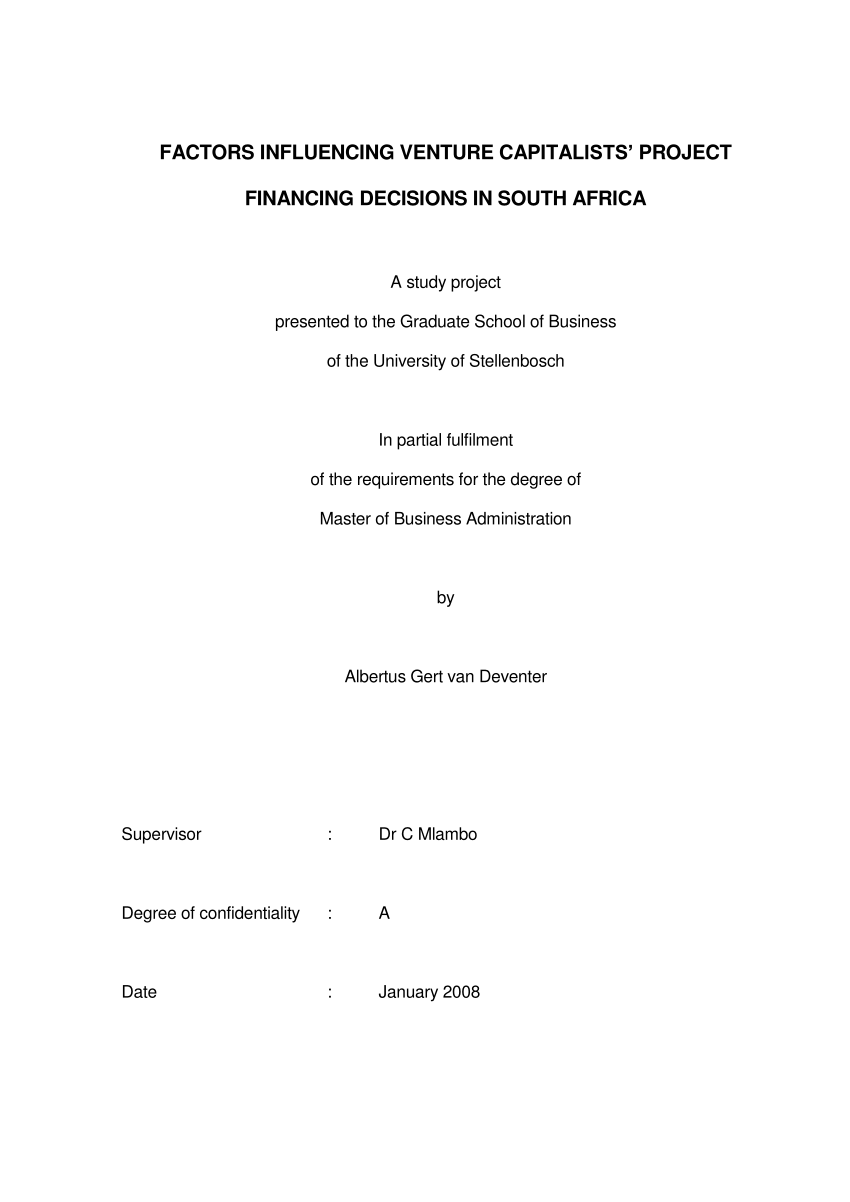 Pdf Factors Influencing Venture Capitalists Project Financing Decisions In South Africa