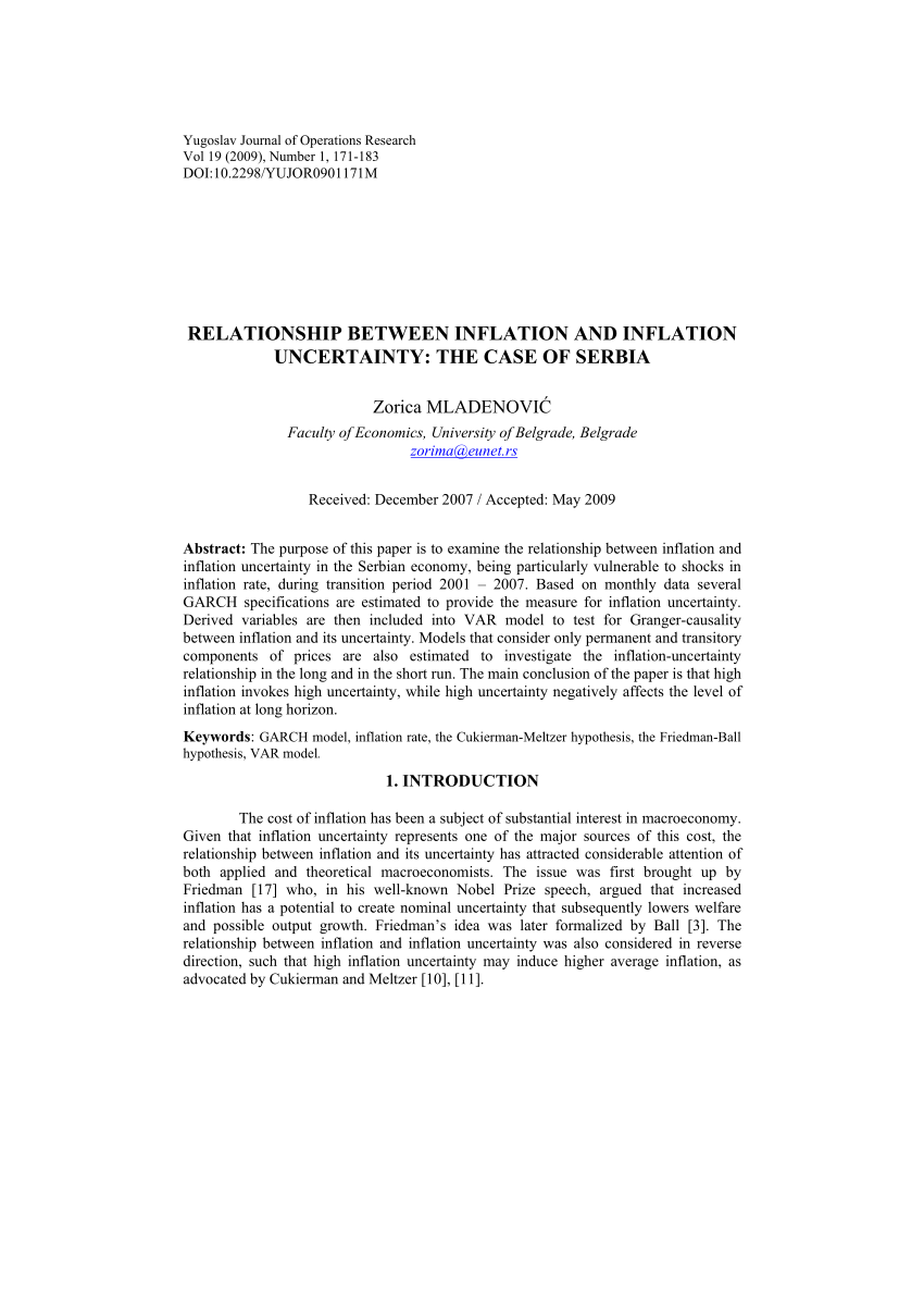 (PDF) Relationship between Inflation and Inflation Uncertainty The