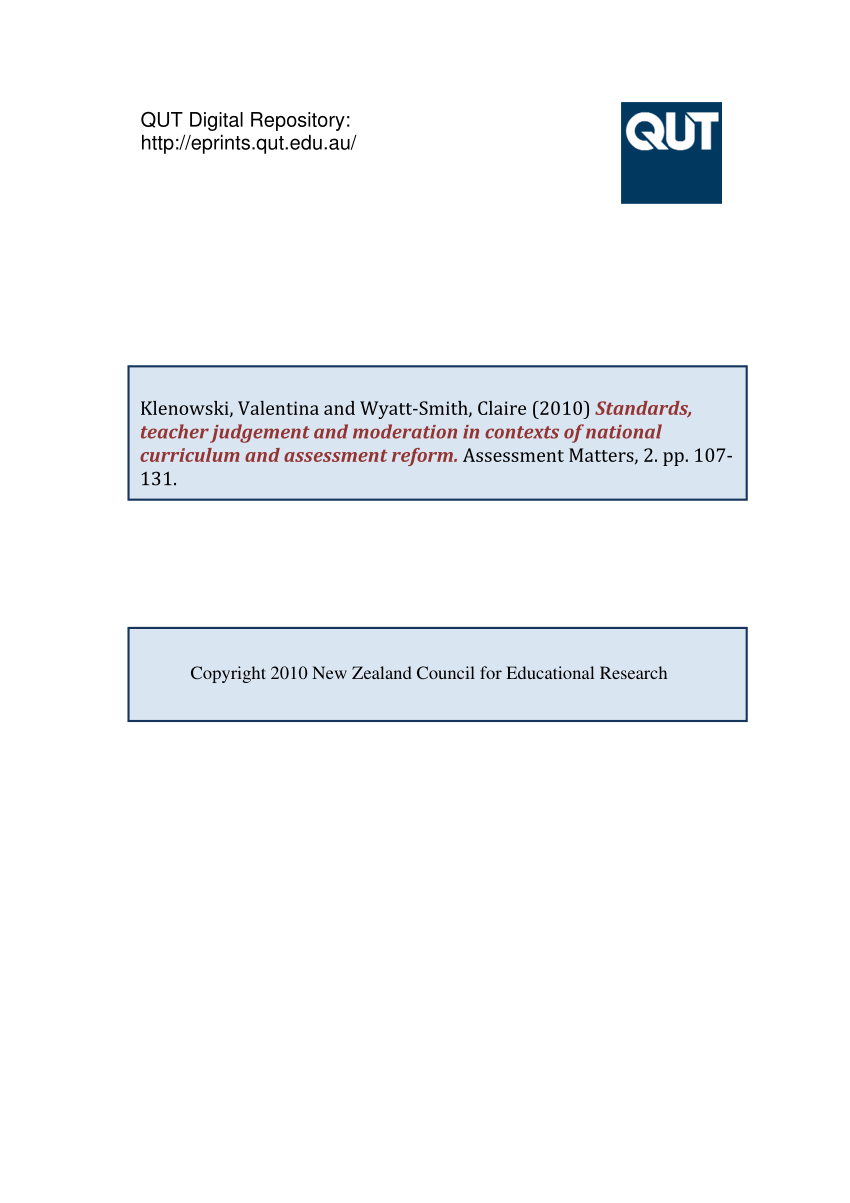 Pdf Standards Teacher Judgement And Moderation In Contexts Of National Curriculum And Assessment Reform