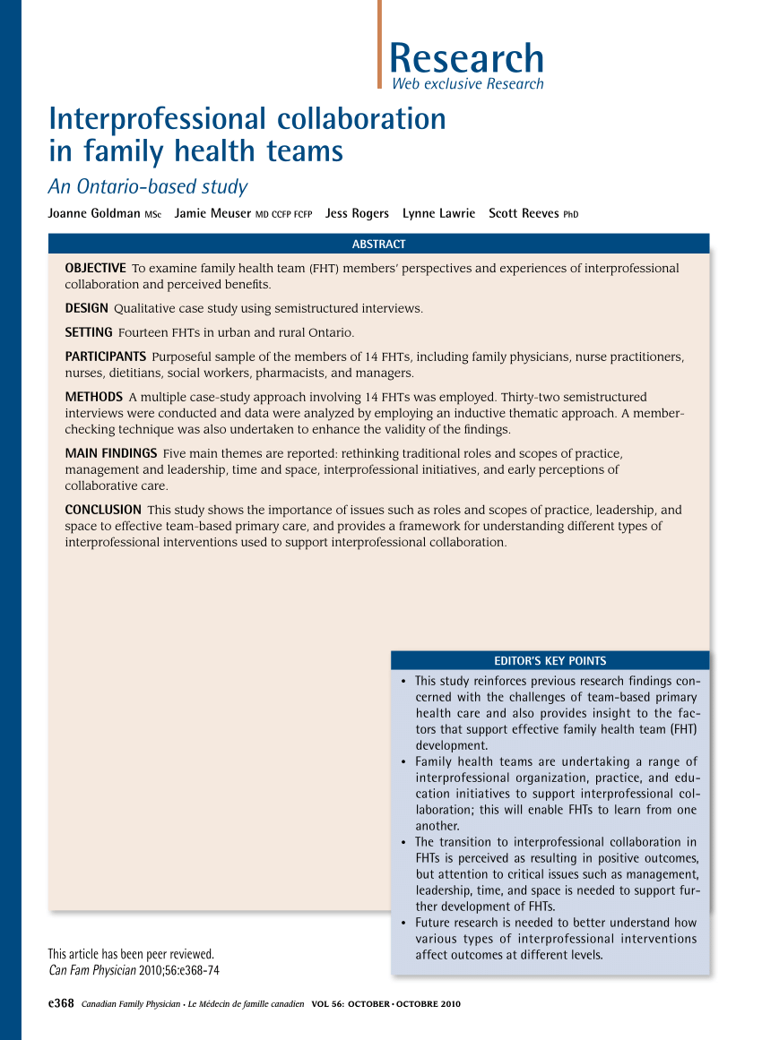 PDF) Multiprofessional family health residency as a setting for education  and interprofessional practices