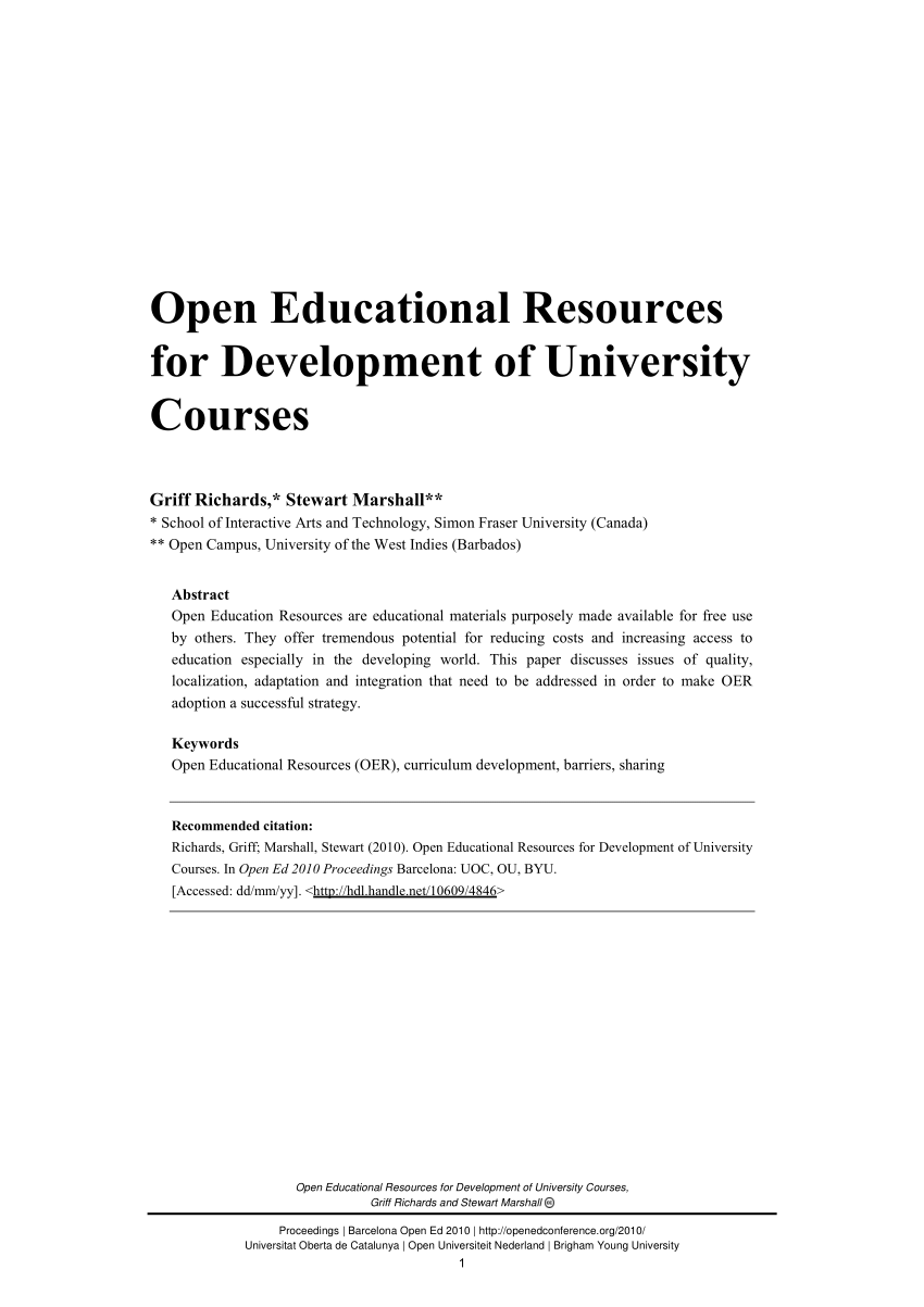 Pdf Open Educational Resources For Development Of University Courses