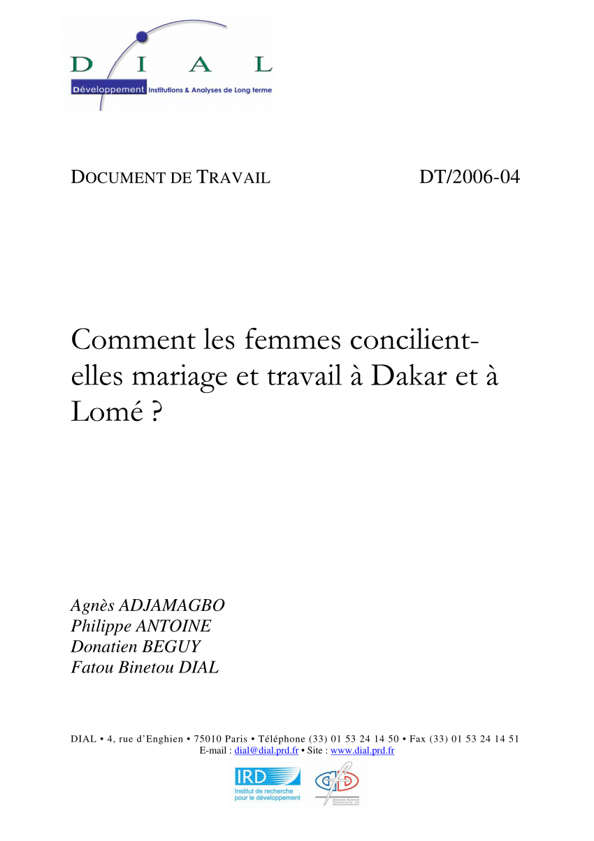 Pdf Comment Les Femmes Concilient Elles Mariage Et Travail A Dakar Et A Lome