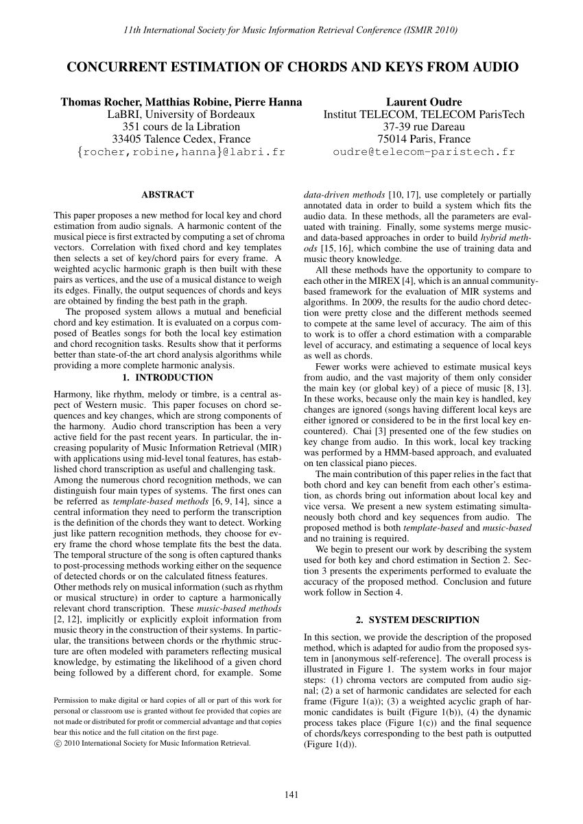 Pdf Concurrent Estimation Of Chords And Keys From Audio