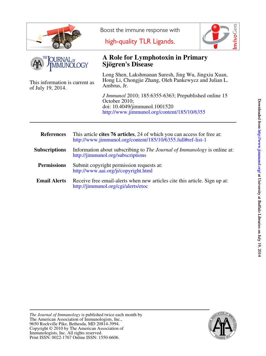 Pdf A Role For Lymphotoxin In Primary Sjogren S Disease