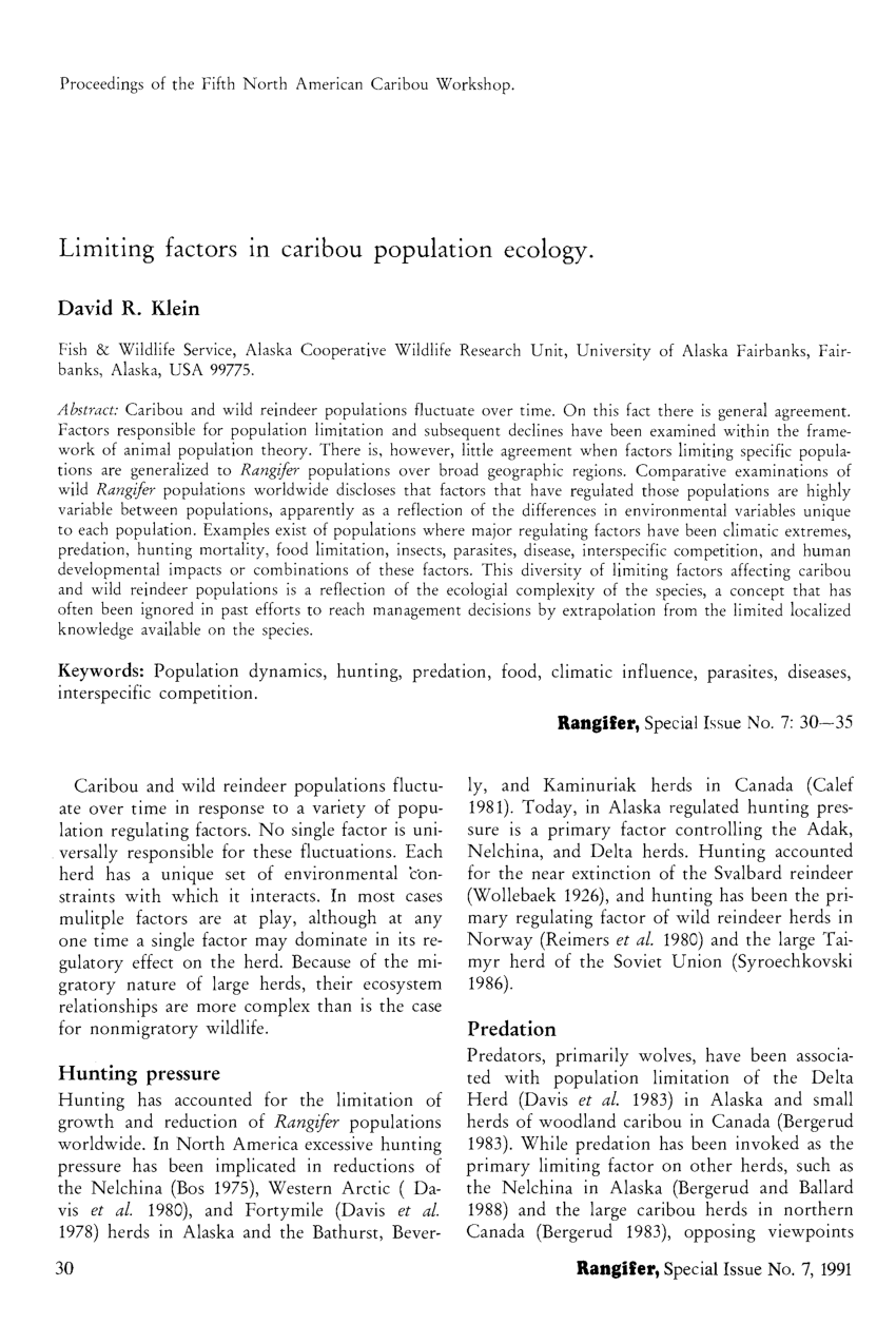 Pdf Limiting Factors In Caribou Population Ecology