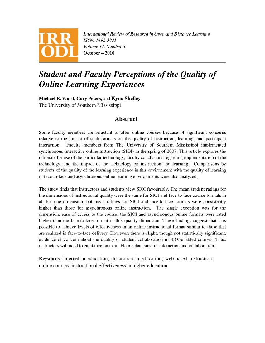 Pdf Student And Faculty Perceptions Of The Quality Of Online