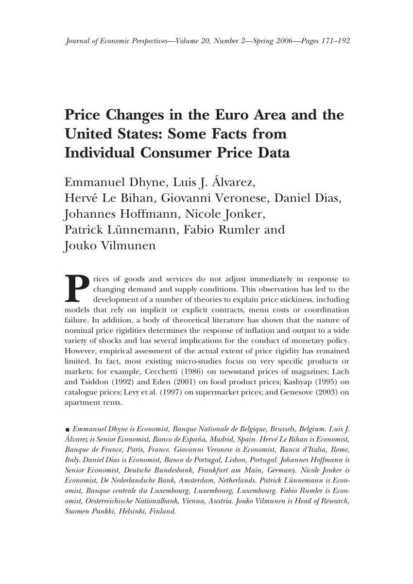 Pdf Price Changes In The Euro Area And The United States Some