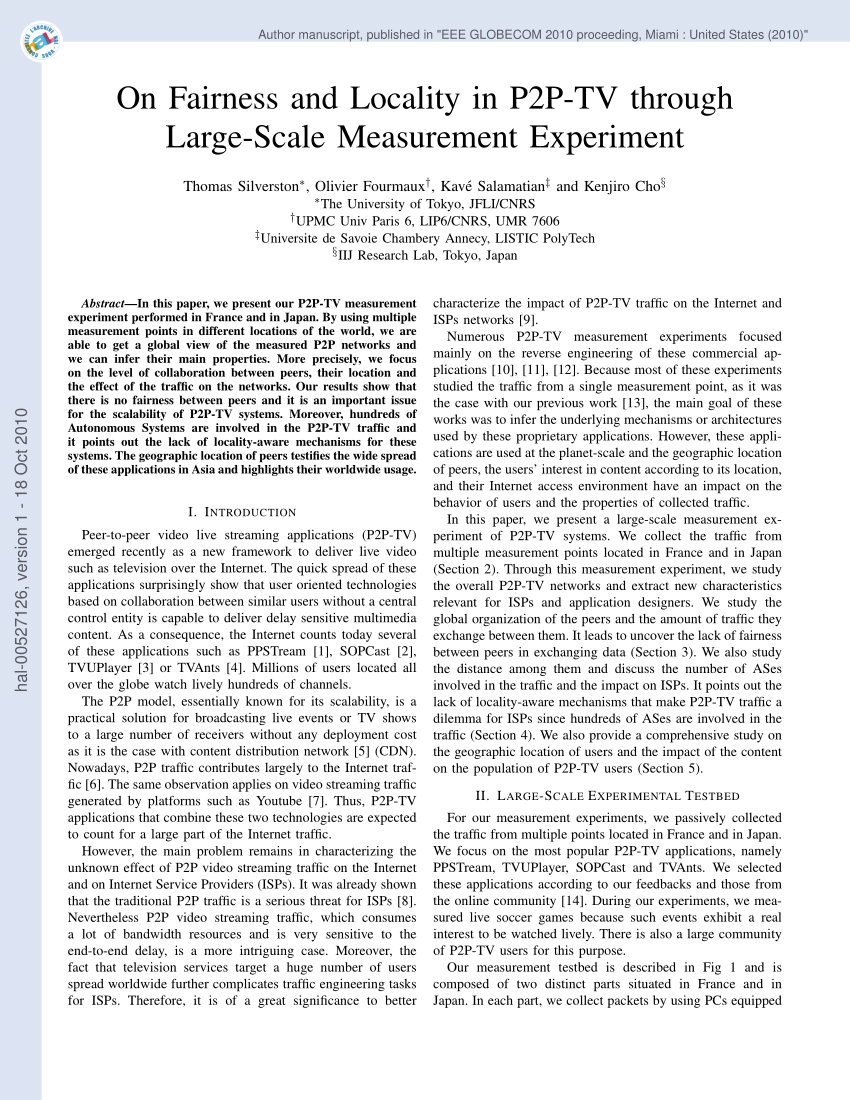 PDF) On Fairness and Locality in P2P-TV through Large-Scale Measurement Experiment