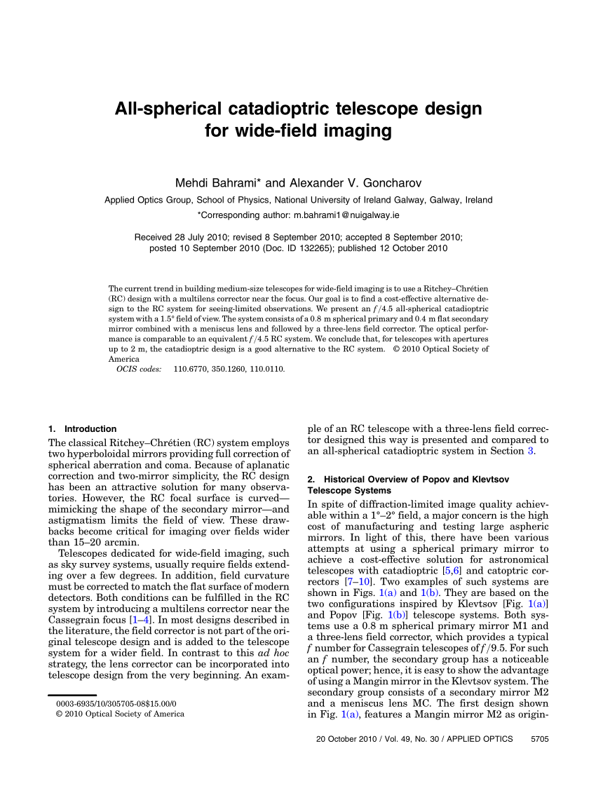 (PDF) Allspherical catadioptric telescope design for widefield imaging