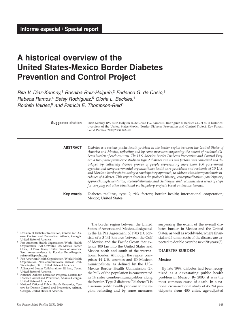 Pdf A Historical Overview Of The United States Mexico Border Diabetes Prevention And Control Project