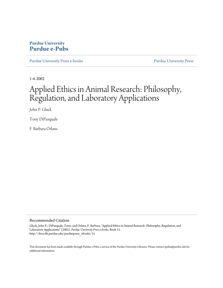 PDF) Applied ethics in animal research: Philosophy, regulation, and  laboratory applications