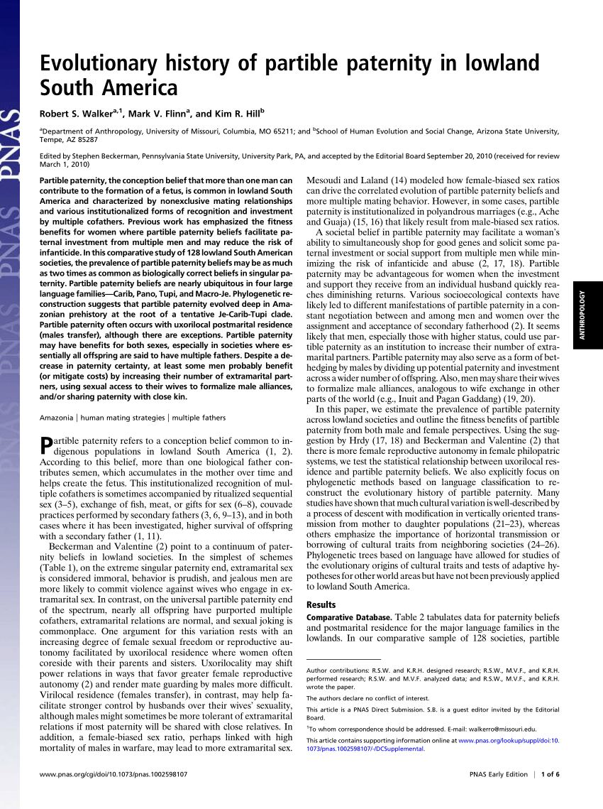 PDF) Evolutionary History of Partible Paternity in South America