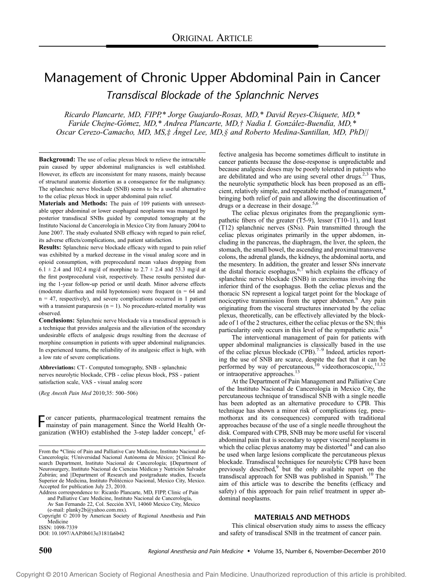 PDF) Management of Chronic Upper Abdominal Pain in Cancer