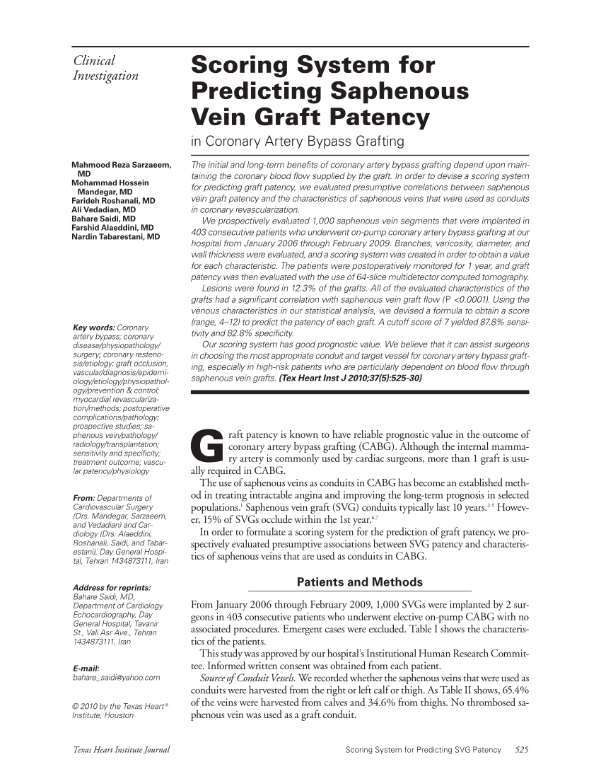 Pdf Scoring System For Predicting Saphenous Vein Graft Patency In Hot Sex Picture 