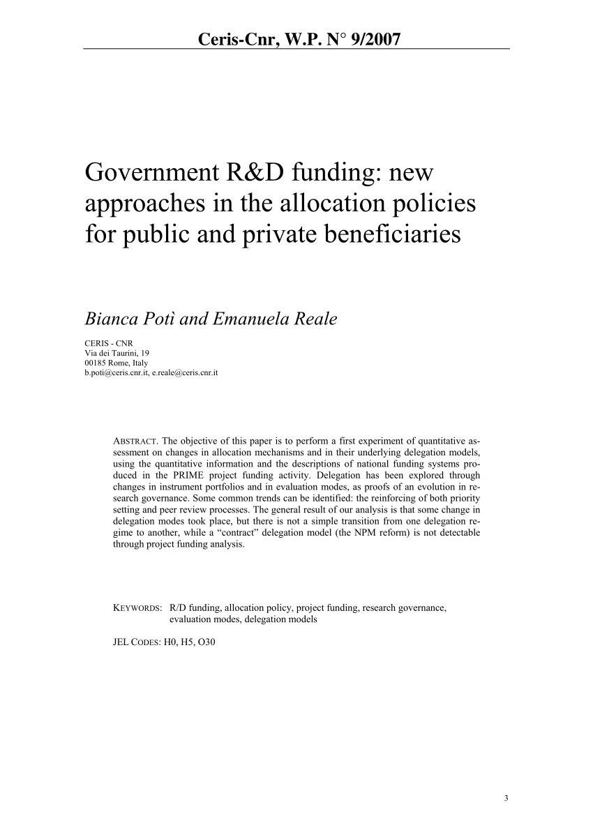 Pdf Government R D Funding New Approaches In The Allocation Policies For Public And Private Beneficiaries