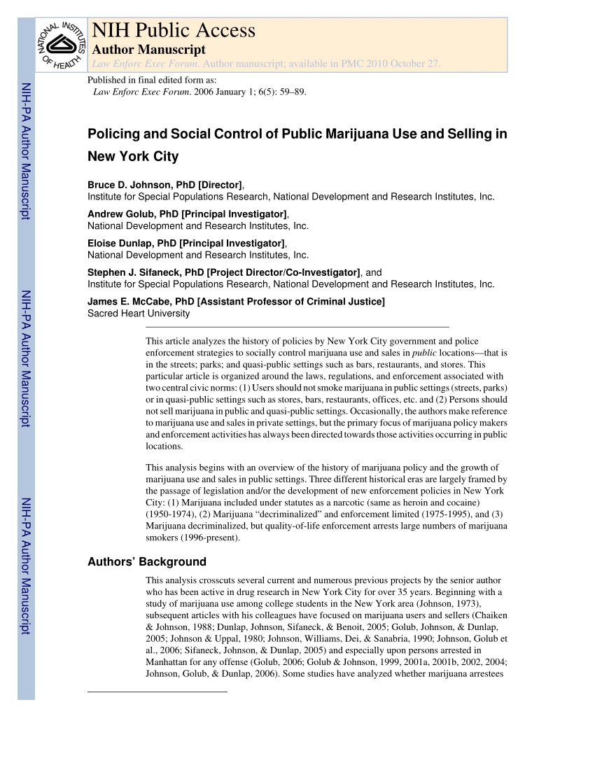 Pdf Policing And Social Control Of Public Marijuana Use And