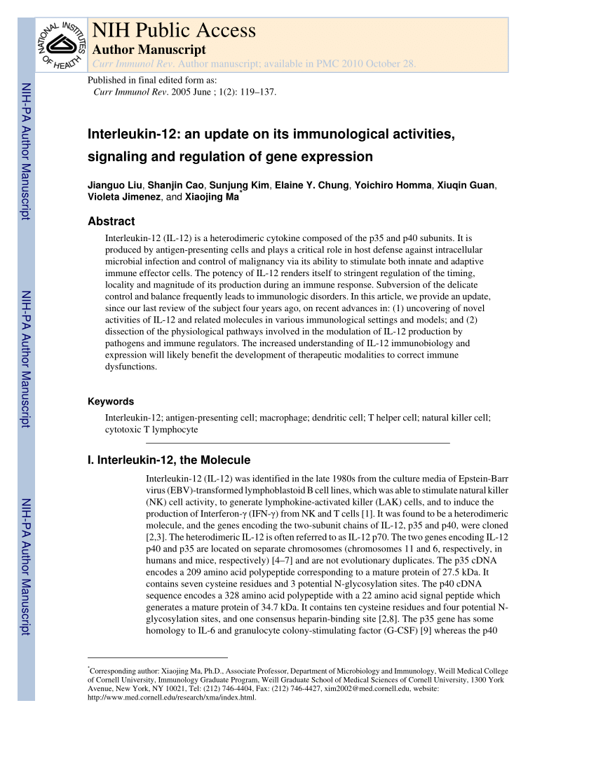 Pdf Interleukin12 An Update On Its Immunological Activities